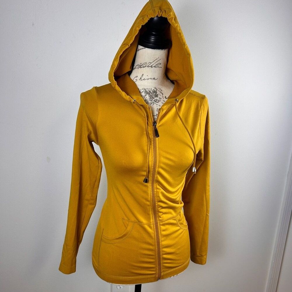 Unbranded Mustard Yellow Full Zip Hoodie Womens Small Activewear Sweatshirt - Picture 2 of 8